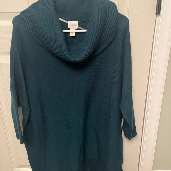 NWT Chicos Silk Blend Cowl Neck 3/4 Length Sleeve Knit Emerald Green Sweater M - Picture 2 of 7